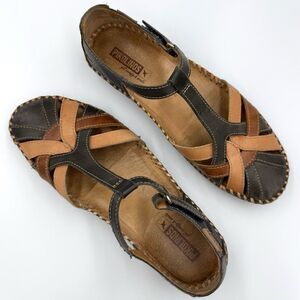 Pikolinos P Vallarta Leather T Strap Sandals Womens EU 39 US 8.5 Brown Comfort